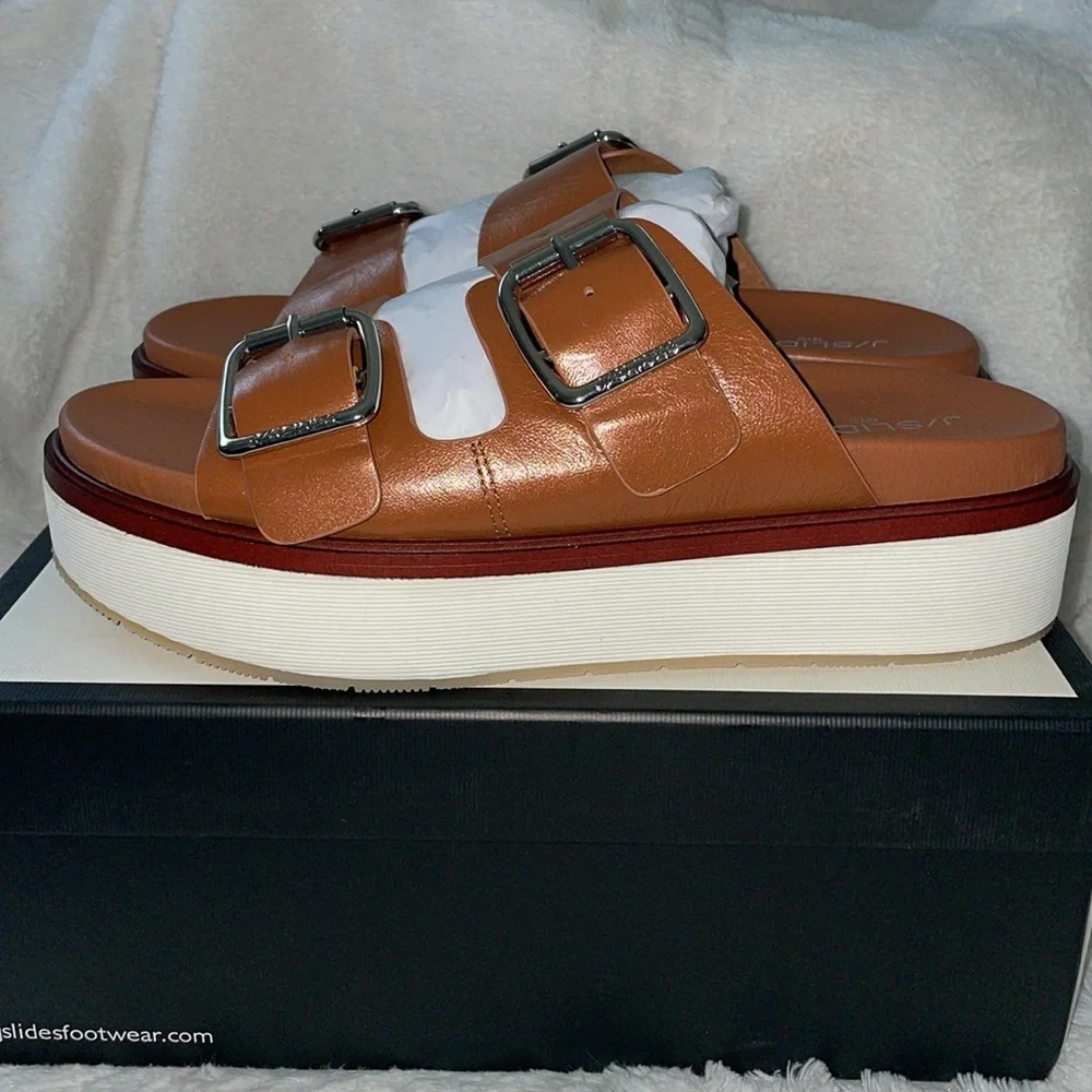 NWT J/SLIDES BOWIE Cognac Leather Sandal - Picture 8 of 12